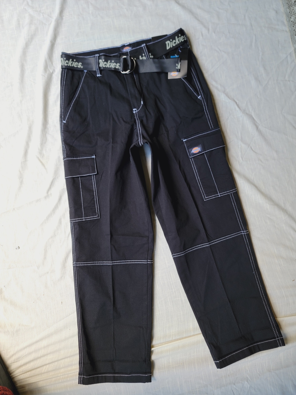 Dickies Black Cargo Pants White Contrast Stitching 90s Y2k Skater Styley Nwt 28 - Picture 2 of 15